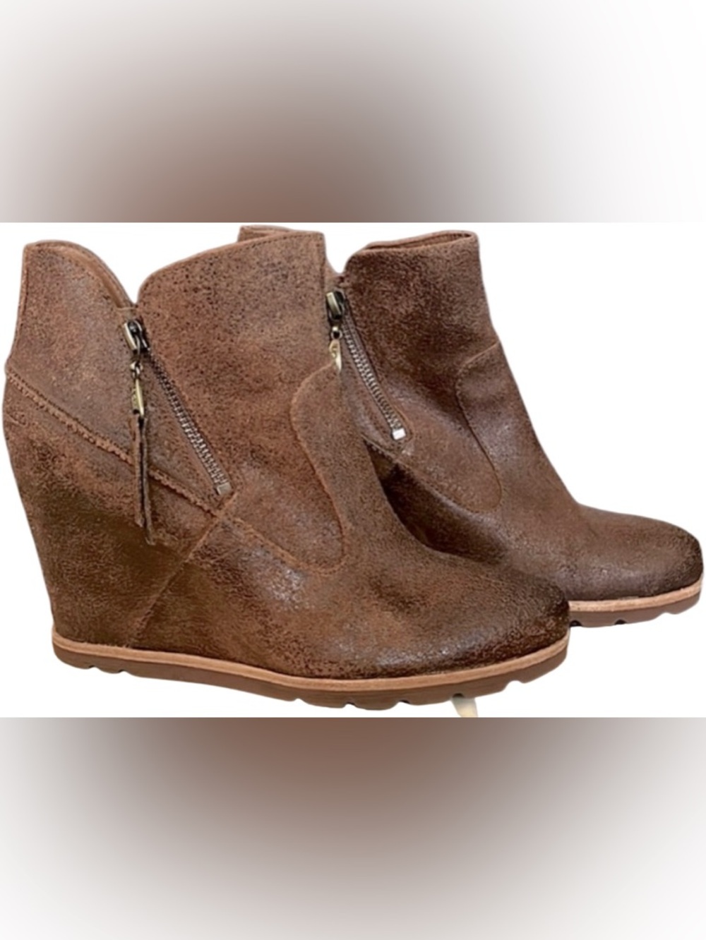 UGG Myrna Wedge Ankle Boot Size 10 Leather Shearling Zip